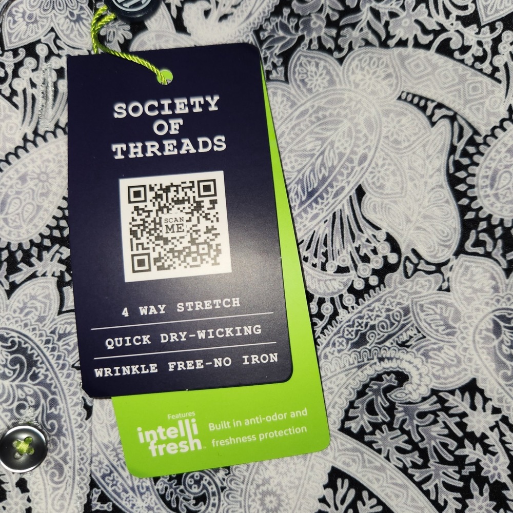 society of threads Paisley Gray Mens Small Regular Fit Stretch Wrinkle Free Nwt - Picture 4 of 9